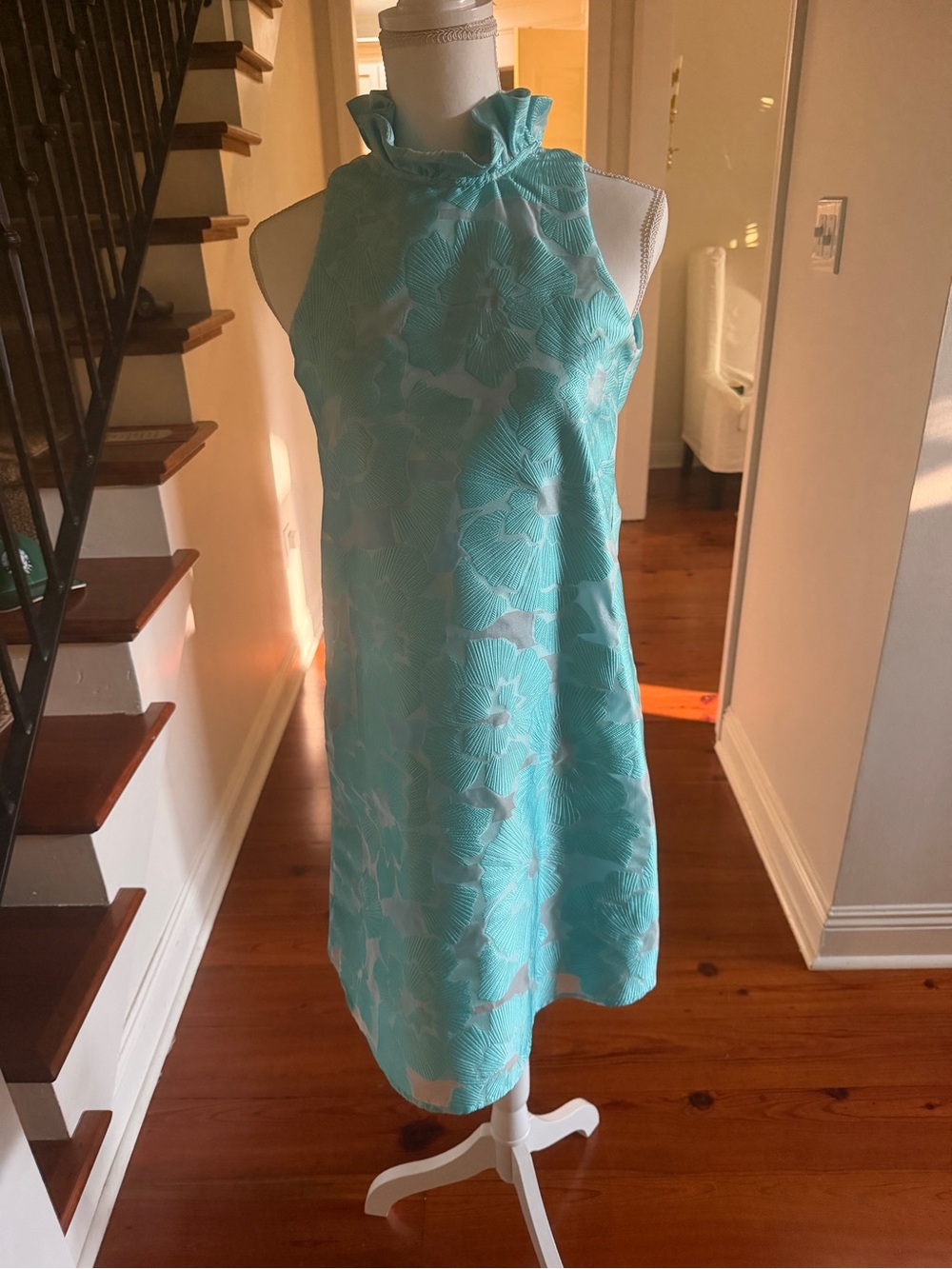 Tuckernuck Aqua Textured High Neck dress. Cyan Fil Coupe Blythe Dress.